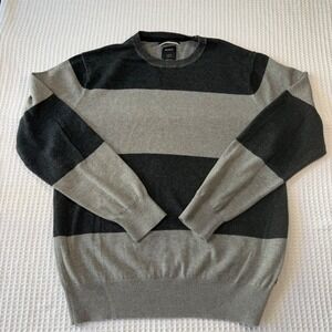 RVCA Mens Slim Fit Striped Crew Neck Sweater Grey Charcoal Cotton M7VV01BL L
